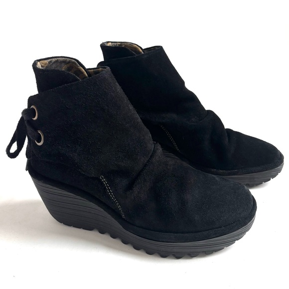 Fly London Yama Suede Wedge Ankle Boots Black Size EU 39 US 8-8.5 - Picture 2 of 16